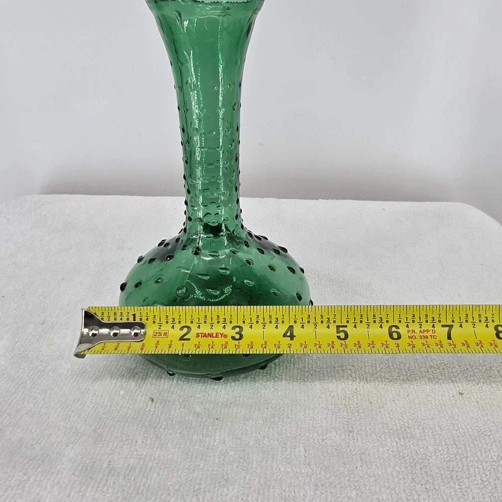 Vintage Emerald Green Glass Hobnail Bud Vase Mid Century Modern 7.5 Inch